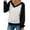 Black, variant on Women Color Stitching V Neck Long Sleeve Waffle Knitted Top