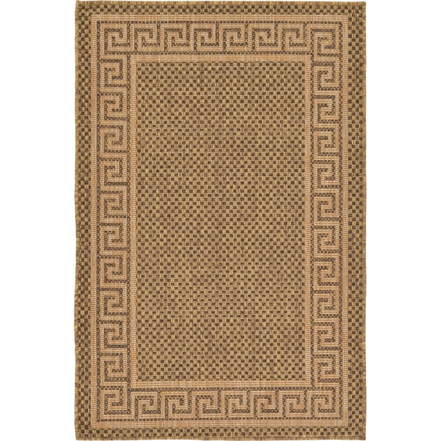Unique Loom Outdoor Collection Transitional Indoor & Outdoor Casual Greek Key Border Area Rug, 3 Feet 3 Inch x 5 Feet, Brown/Light Brown