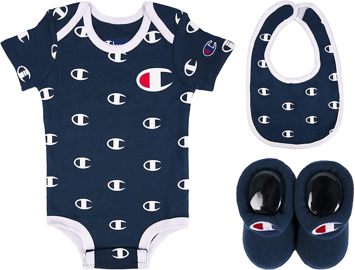 Omleiding invoegen getuigenis Champion Baby Infant 3-Piece Box Set Includes Body Suit, bib or hat and  Booties, All Over C-Blue 404, 0-6 - Walmart.com