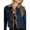 thumbnail image 4 of Jess by Meiko Women's Jackets Long Sleeves Collared Contrast Color Tie Denim Jacket XL Dark Denim Blue/ Brown, 4 of 7