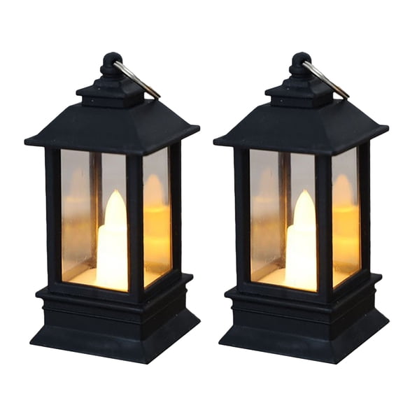 Qocolcyl 2 Pack Mini Square Retro Electronic Candle Lantern Lights, Battery Operated Flickering Flame Small Oil Lamp Night Light for Christmas Halloween Holiday Indoor Home Decor&Decorations(Black)
