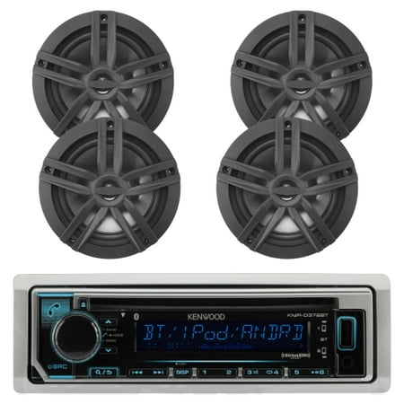 New Kenwood Outdoor Marine Boat /Car ATV AM/FM Radio CD/MP3 USB iPod iPhone Pandora Stereo Player with 4 New 6.5