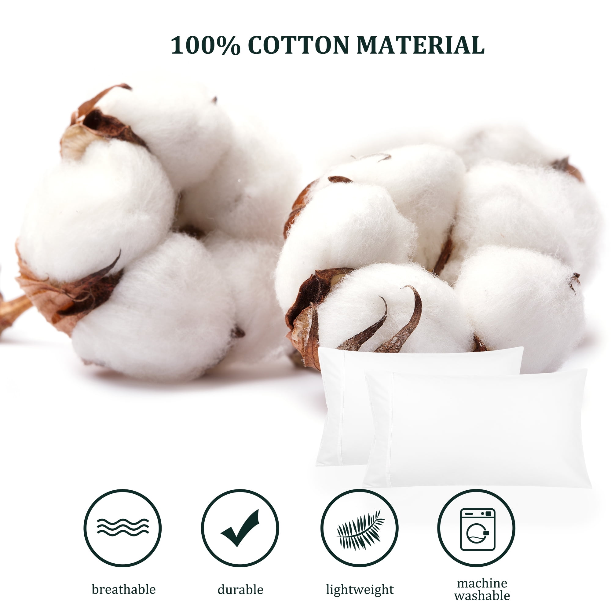 Unique Bargains Cotton Zipper Closure Pillowcase Set of 2 White Queen
