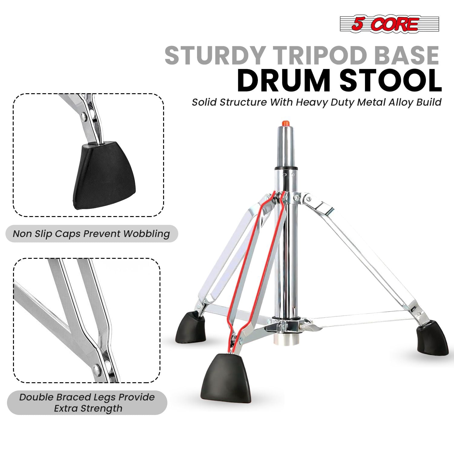 Drum Throne with Backrest, 4" Padded Stool with Airlift Adjustment 19"-25", 441Lb Capacity Heavy-Duty Drum Stool for Drummers, Double-Braced Steel Base