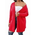 thumbnail image 3 of Essential Solid Fluted Sanding Open Front Knitted Cardigan Sweater for Women Red 4XL, 3 of 8