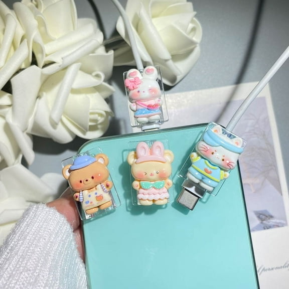 Cute Colorful Cable Protector for iPhone Type-c Charger, 4pcs Set USB Cable Protector for Women Girls, Charging Cord Protector,Cable Chomper,USB Charger Saver