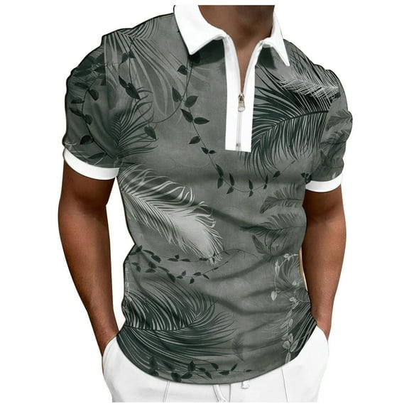 Y Mens Spring And Summer Fashion Lapel Zipper Short Sleeve Printed T Shirt Shirt Top Mens Polyester Spandex Shirt