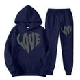 thumbnail image 2 of VBTAPA Womens Cute Sweatsuit 2 Piece Casual Sports Outfits Heart-Shaped Letter Print Hooded Sweatshirt and Jogger Sweatpants Set Teen Girls Y2K Tracksuit Prime Sales of The Day Navy M, 2 of 3