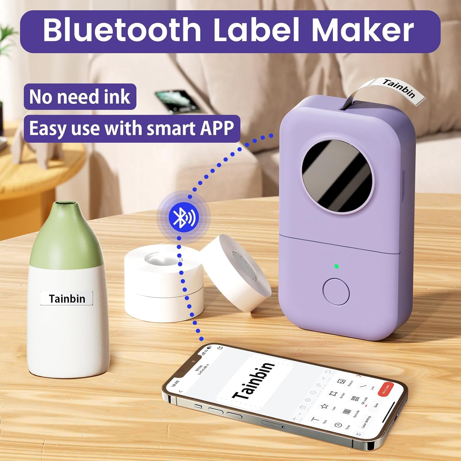 PHOMEMO D30-PL Purple Thermal Label Maker Machine Bluetooth