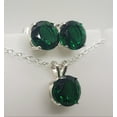 thumbnail image 3 of Round Tsavorite Garnet Sterling Silver Earring/Necklace Set, 3 of 5