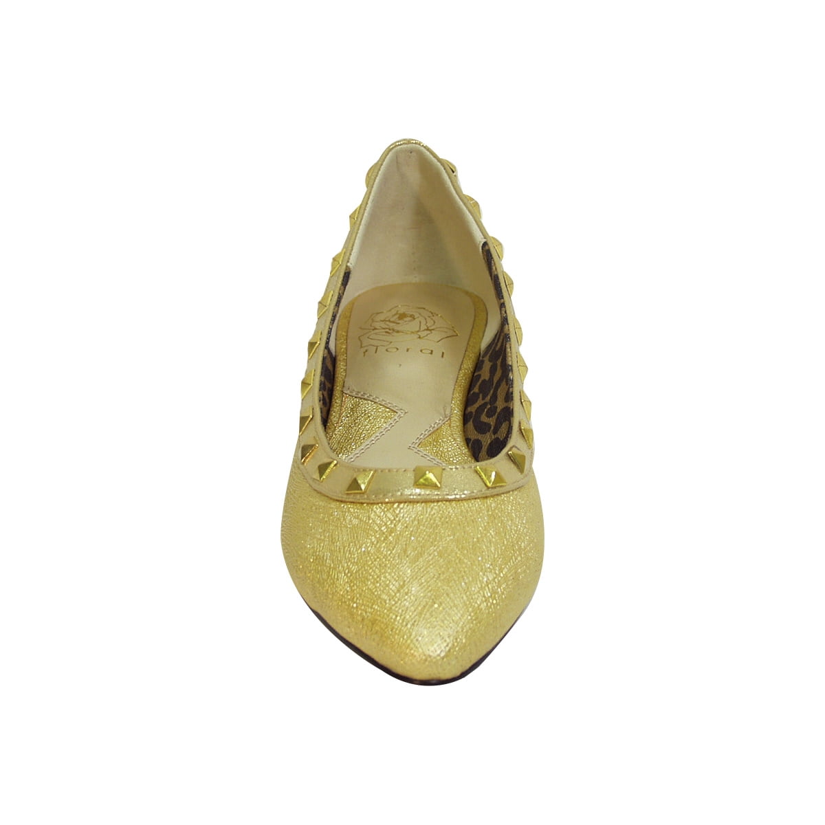 FUZZY Emily Women Wide Width Pointed Toe Square Studded Top Liner Slip-On Flats GOLD 8.5
