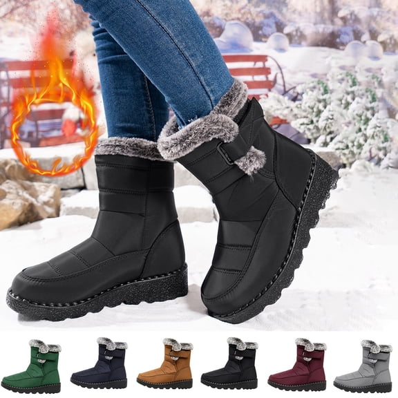 Jamicy Snow Boots for Women Winter Shoes Waterproof Warm Plush Lined Mid-Calf Winter Boots with Non-Slip Outsole for Cold Weather