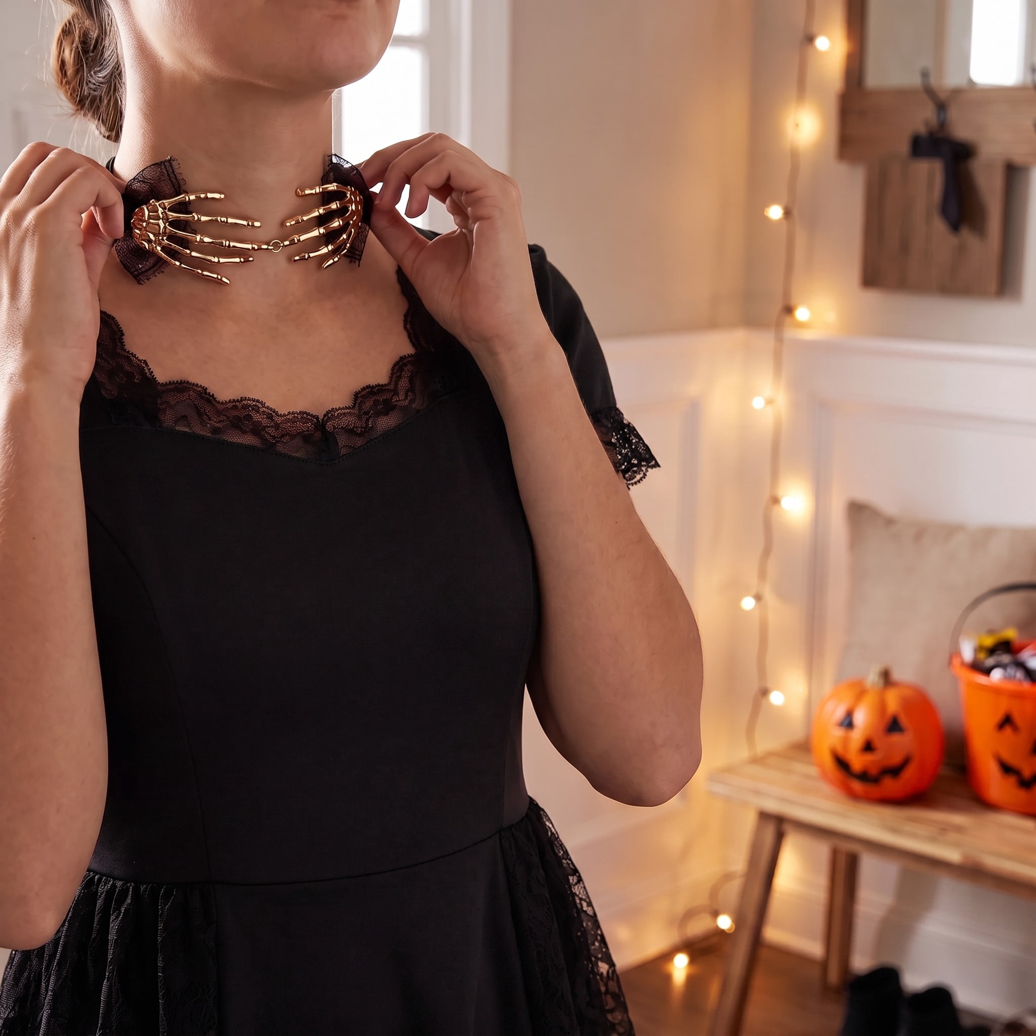 Skeleton Hand Choker Costume Accessory for Adults, Gold, Halloween by Way To Celebrate