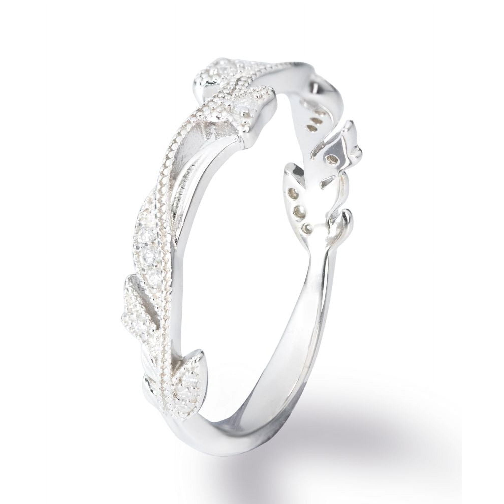 JeenMata Art Deco Milgrain Filigree 0.25 Carat Round Cut Moissanite Vine Wedding Band in 18K White Gold Plating over Silver