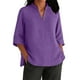 thumbnail image 3 of Camisetas para mujer,Blusa informal de poliéster con cuello en V y mangas 3/4 para mujer, color liso, para uso diario, sopatenor, 3 of 9