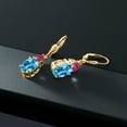 thumbnail image 4 of Gem Stone King 18K Yellow Gold Plated Silver Swiss Blue Topaz and Red Created Ruby Dangle Earrings for Women (7.26 Cttw, Gemstone November Birthstone, Oval 10X8MM, Trillion 5MM), 4 of 4