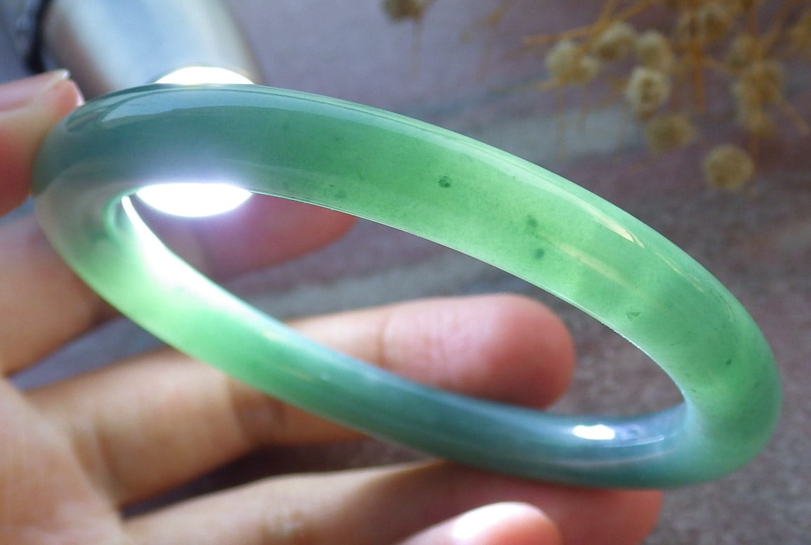 Icy Green Natural A JADE Jadeite Circle Bangle Bracelet 55 mm 681102 TN