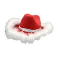 thumbnail image 4 of Sombrero de vaquera rojo para mujer, elegante para mujeres y adolescentes, sombrero de vaquero para Navidad. Pluma gruesa, 4 of 9