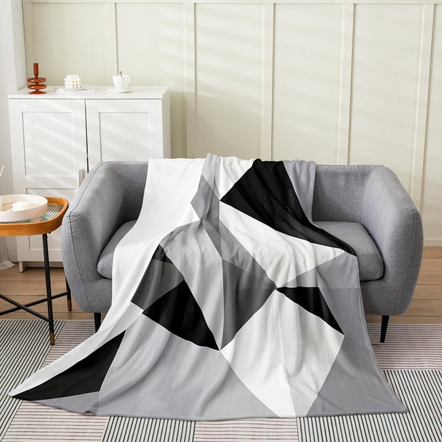 Erosebridal Grey Abstract Geometry Throw Blanket for Couch 40x50, Modern Triangle Plush Blanket