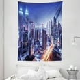 thumbnail image 1 of City Tapestry, Dubai Downtown UAE Night Scenery Modern High Rise Buildings Travel Destination, Wall Hanging for Bedroom Living Room Dorm Decor, 60W X 80L Inches, Violet Blue Orange, by Ambesonne, 1 of 2