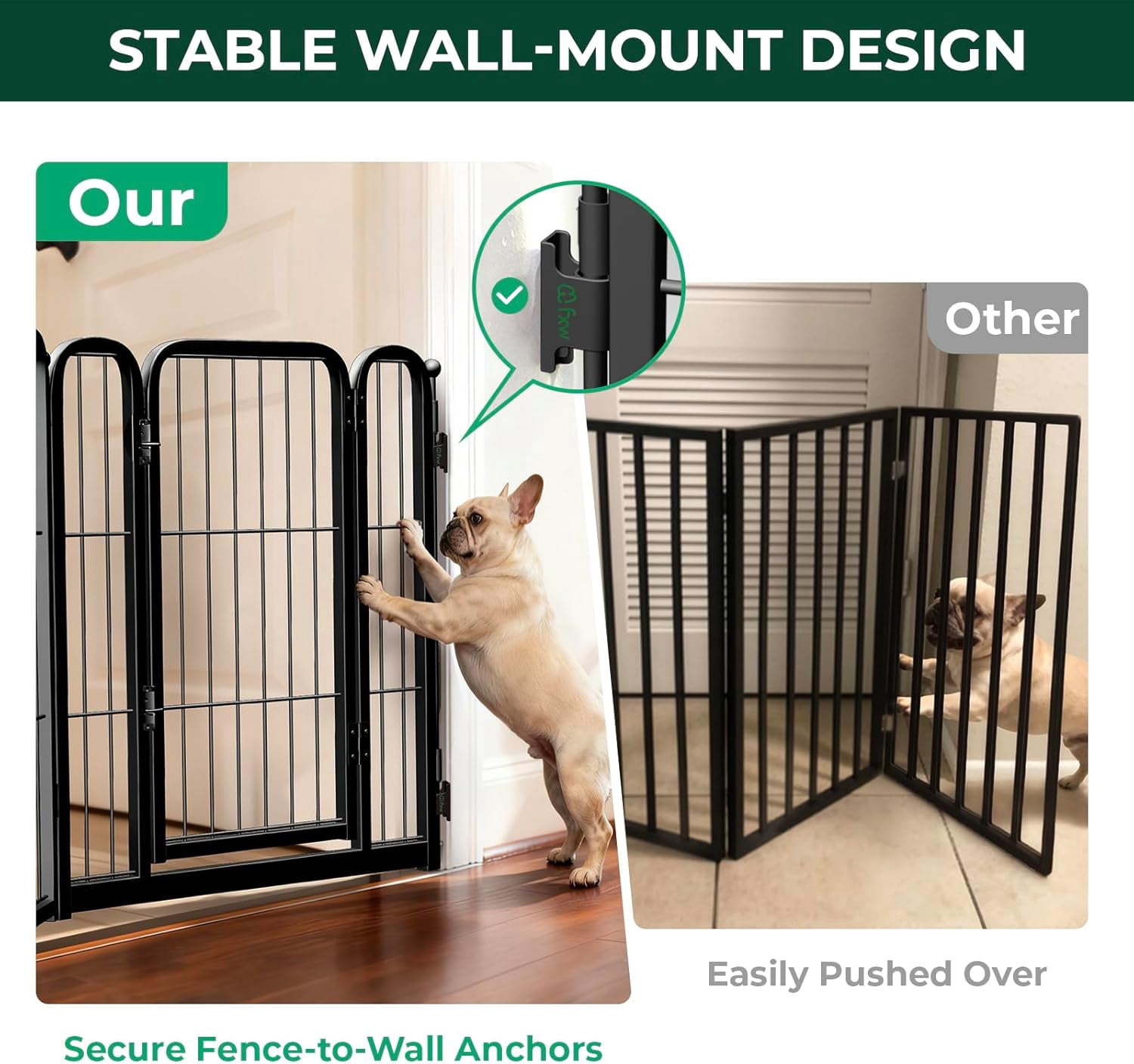 Extra Wide Indoor Dog Gate, Adjustable Width Up to 183 Inches, 24-Inch Height with 8 Wire Panels for Puppies and Small Dogs, Black