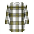 thumbnail image 5 of EchfiProm Yellow T-Shirts for Women Plaid 3/4 Sleeve Pullover Cute Loose Fit Crew Neck Blouse, 5 of 7