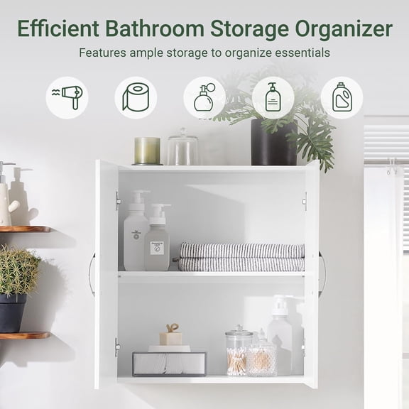 Narrow Bathroom Wall Cabinet Over The Toilet Storage, Small Space Wall Mounted Medicine Cabinet with Adjustable Shelf, Floating Storage Cabinet for Laundry Room Kitchen, White BZR200-T-W