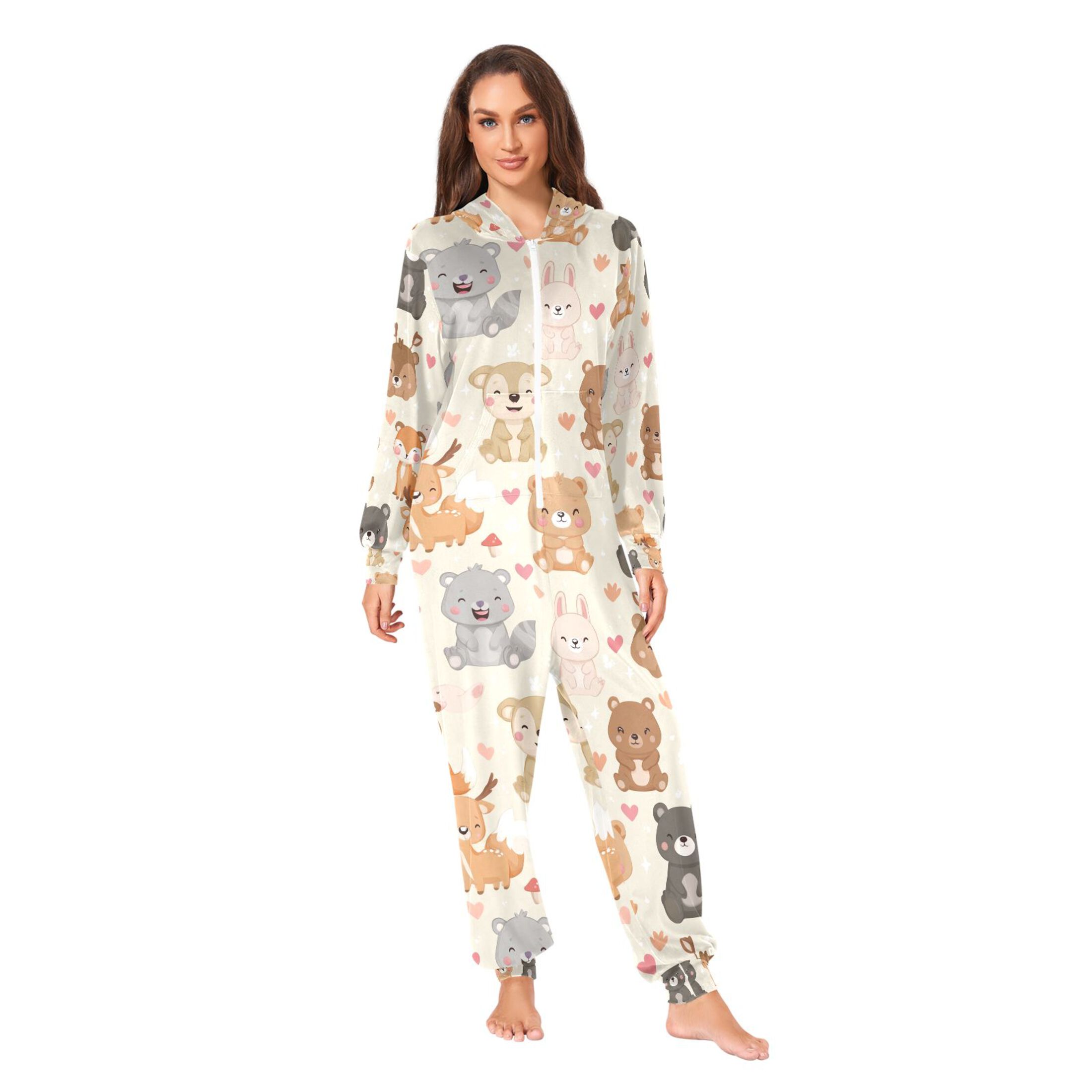Adult Christmas Onesie Cute Animals Adult Zipper One-Piece Pajamas Unisex Pajamas with Pockets