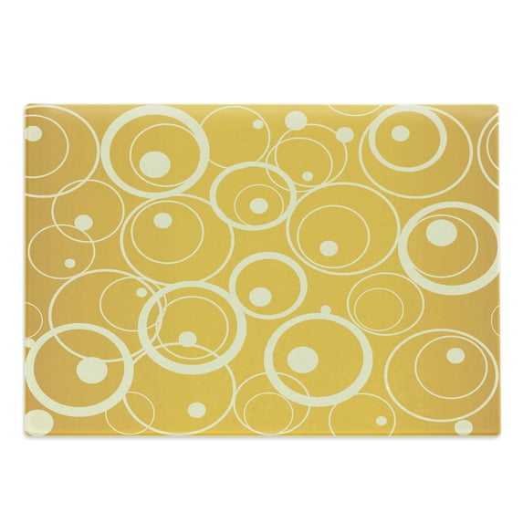 Vintage Yellow Cutting Board, Circles and Dots Monotone Geometric Shapes with Yellow Background, Decorative Tempered Glass Cutting and Serving Board, Large Size, Yellow Pale Yellow, by Ambesonne