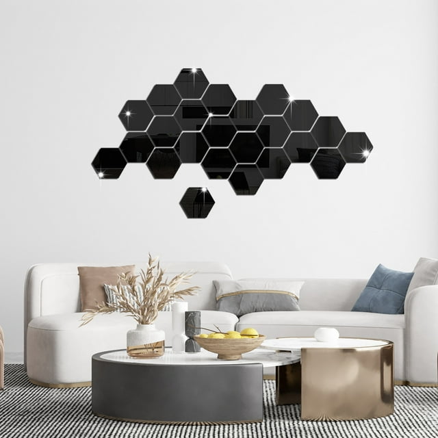 Decoración de pared acrílica hexagonal, diseño 3D, respaldo autoadhesivo para una fácil instalación, ampliación visual del espacio, adecuado para varias habitaciones, incluidos dormitorios, salas de
