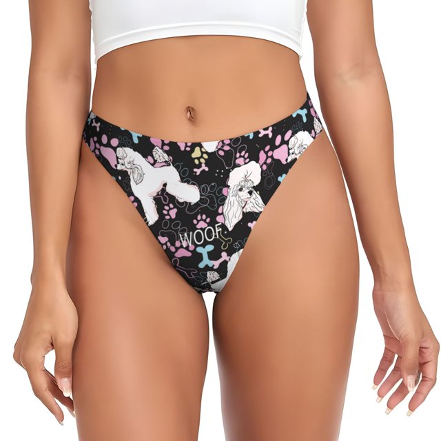 Fotbe Cute Poodle Dog Tanga Sin Costuras para Mujer con Estampado – Panties Invisibles, Transpirables y Cómodos para Uso Diario-X-Small