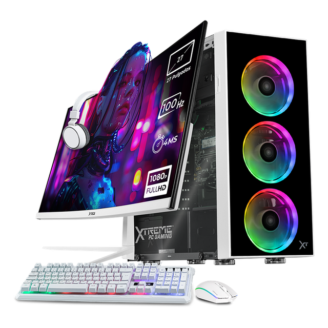 Computadora Escritorio Completa Xtreme PC Gaming AMD Radeon 780M Ryzen 7 8700G 16GB DDR5 SSD 500GB Monitor Curvo 27 100Hz WIFI White juegos casuales, trabajo y estudio