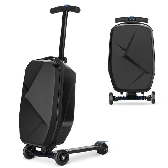 Advwin Scooter Luggage for Kids & Adults, Hardside Ride on Suitcase for Kids Ages 4-15 Multifunctional Lightweight Foldable Carry on Luggage with Wheels Ride on for Children Teenagers, Black