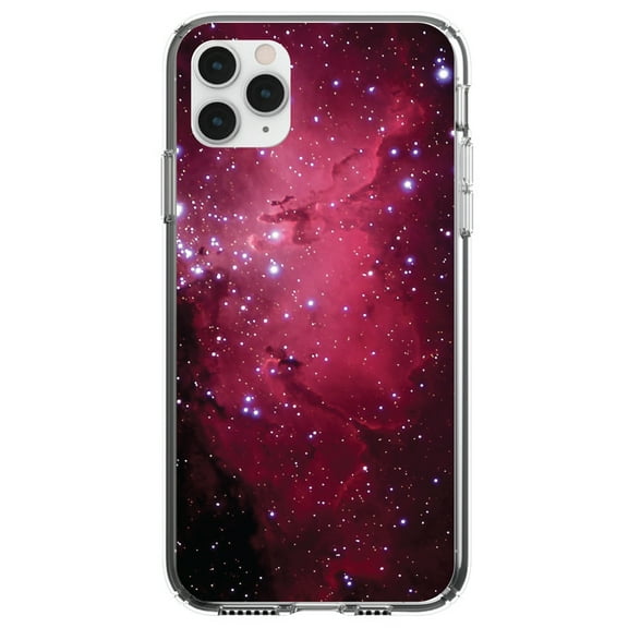 DistinctInk Clear Shockproof Hybrid Case for iPhone 13 PRO (6.1" Screen) - TPU Bumper, Acrylic Back, Tempered Glass Screen Protector - Hot Pink Black Stars Nebula - Show Your Love of Astronomy