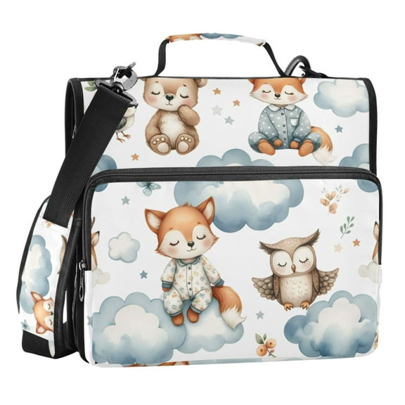 ALAZA Zipper Binder Cartoon Cute Fox Owl Clouds 3 Ring Trapper Keeper File Folder Organizer Bag