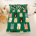 thumbnail image 4 of Manfei Kawaii Kitten Bed Sheets, Tribal Lucky Cat Full Size Sheets, Green, 4 Pieces, 1 Flat Sheet, 1 Fitted Sheet and 2 Pillowcases, 4 of 6
