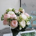 thumbnail image 3 of Ramo de peonías de flores artificiales, jarrón de rosas de seda para decoración del hogar, jardín, boda, plantas falsas decorativas, material para guirnalda navideña, 3 of 5