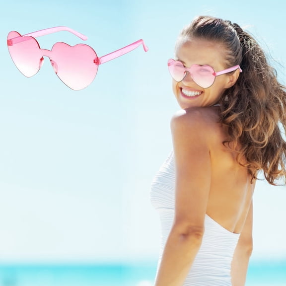 Qiweii Heart-Shaped Rimless Sunglasses Transparent Candy Color Frameless UV-Protective Glasses Fashion Lightweight Eye Wear