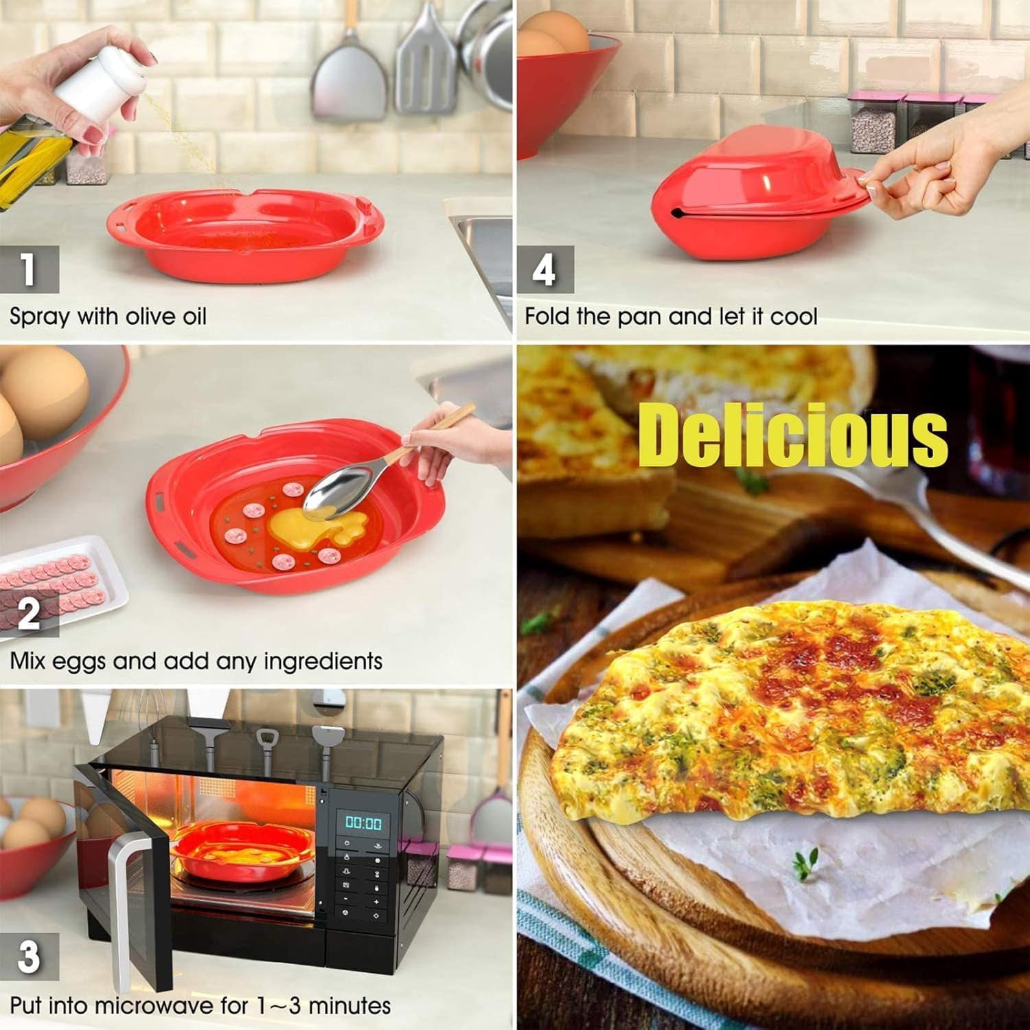 Silicone Omelet Maker, Silicone Microwave Omelet Maker, Microwave Omelette Maker Silicon𝐞,Nonstick Cooking Tray for Breakfast, Easy Egg Poacher Kitchen Gadget, BPA-Free (2)
