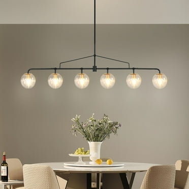 Dining Room Chandelier Linear Chandelier with Seeded Glass Shade 6-Lights Globe Chandelier Light Fixture for Living Room Kitchen Island Farmhouse Over Table Diameter 51 Inch