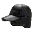 thumbnail image 4 of Men Winter Hats PU Leather Baseball Cap Men Protect Ear Fu-r Bomber Hats Outdoor Keep Warm Dad Hat ,Classic Design, 4 of 7