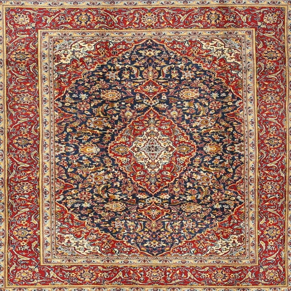 Ahgly Company Indoor Square Traditional Brown Red Medallion Area Rugs, 7' Square