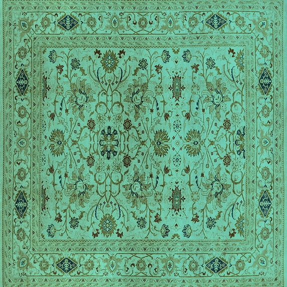 Ahgly Company Indoor Square Oriental Turquoise Blue Industrial Area Rugs, 5' Square