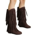 thumbnail image 4 of Xiaoxatg Women's Mid-Calf Boots Plus Size Winter Heel Fringe Design Ideal for Casual and Wear 7 Brown, 4 of 7