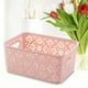 thumbnail image 2 of Caja de almacenamiento de plástico apilable Ahueca hacia fuera la cesta de almacenamiento de patrones retro delicados con tapa para ropa Papeles de cosméticos Juguetes - Tamaño pequeño (rosa), 2 of 4