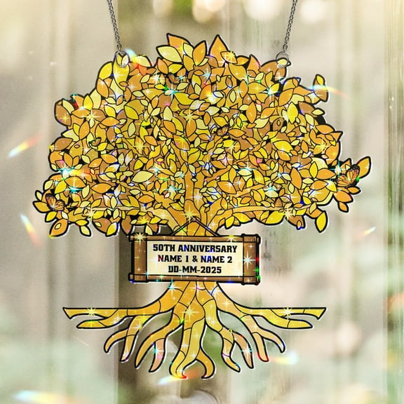 Lotusprinthandmade Personalized Colorful Tree Anniversary Custom Shape Star Hologram Ornament 3.5in, romantic colorful tree hanging decor