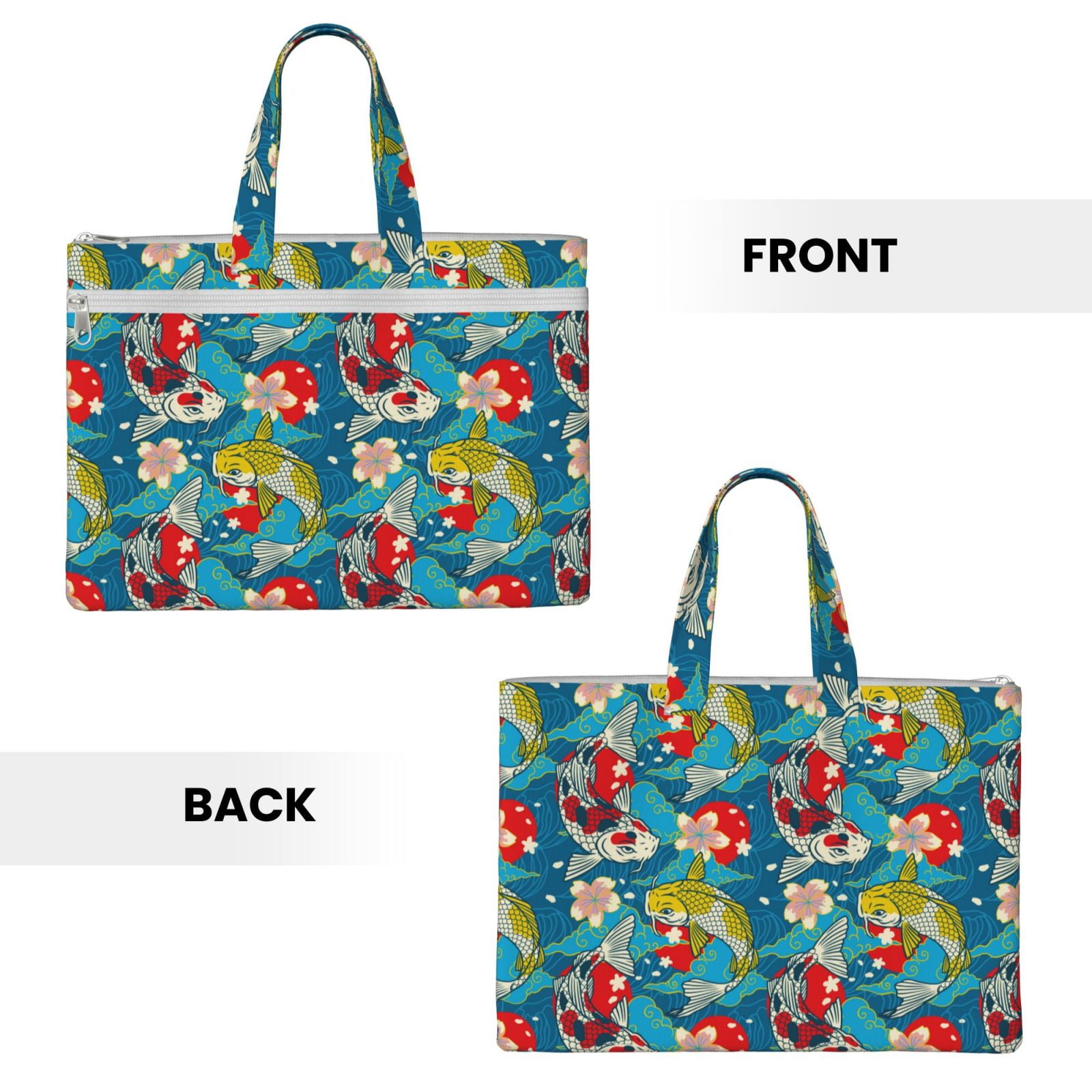 Kdxio Japanese Koi File Tote Document Bag Business Briefcase Bag Document Organizer Tote Briefcase for Letter A4 Files Business Teacher Office Bag