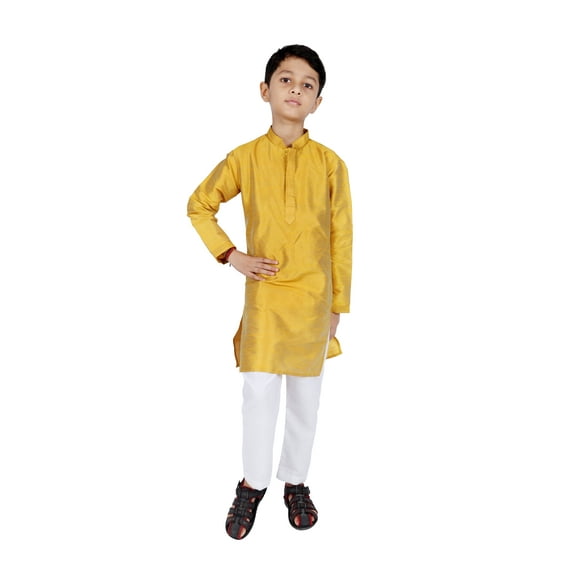TRILOKI Kids Kurta Set for Boys Gold Art Silk Indian Traditional Ethnic Wear
