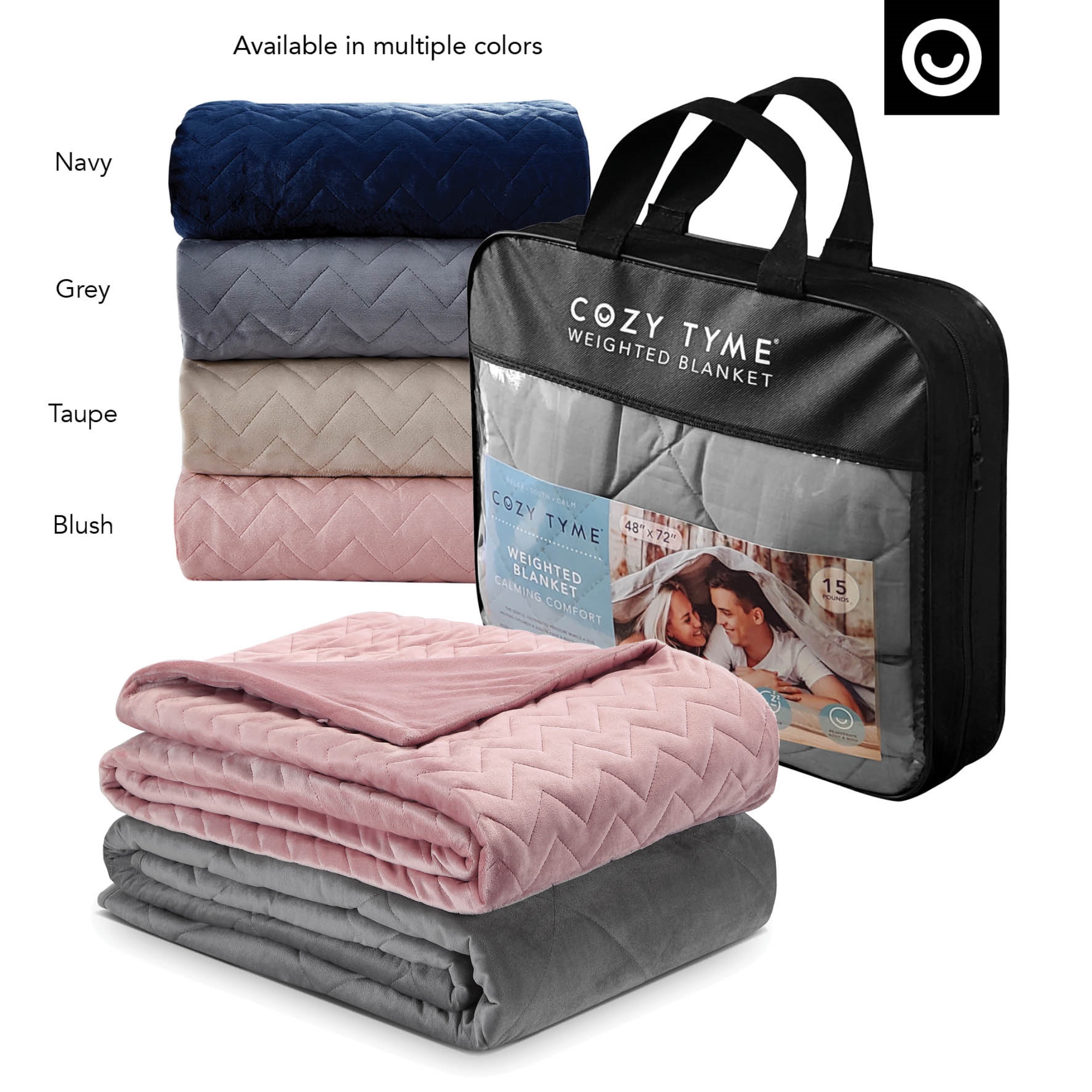 Nalah 100% Cotton Weighted Blanket - 12 Pounds, Calm Sleeping, Quilted Cover, 48" x 72", Blush