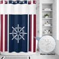 thumbnail image 4 of No Hook Shower Curtain with Built-in Rings - Nautical Coastal Rudder Washable Waterproof Fabric Bathroom Curtains for Hotel,Rentals, 60 X 72 Inch Long , Navy Blue Red Stripes, 4 of 9